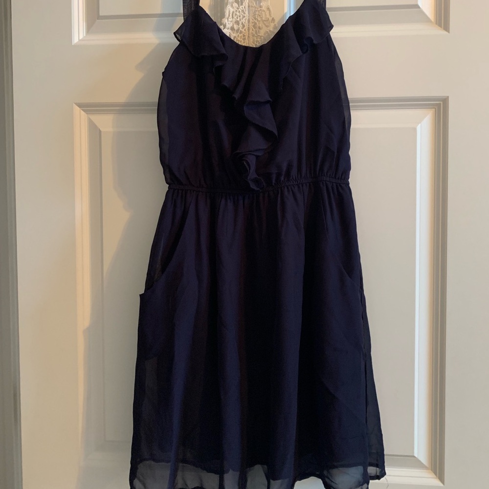 Navy dress with crochet detail